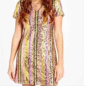 Altar'd State Georgine Rainbow Stripe Sequins Mini Party Dress